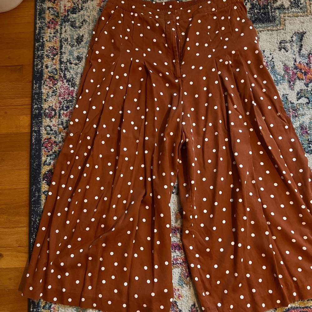 Anthropology wide leg crop trousers brown polka dot sz XL